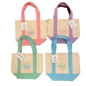 Trader Joe's Pastel Pink Purple Mini Canvas Tote Bags 2026 LIMITED NWT LOT OF 4